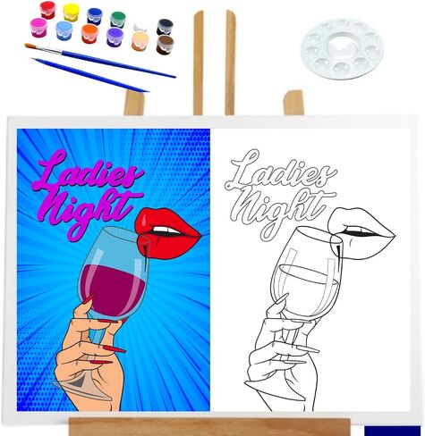 Essenburg Pre Drawn Canvas LADIES NIGHT Paint Kit | Adult & Teen Sip and Paint Party Favor | DIY Date Night Couple Activity (S 8X10 & 12 COLORS OF PAINT) in Kuwait