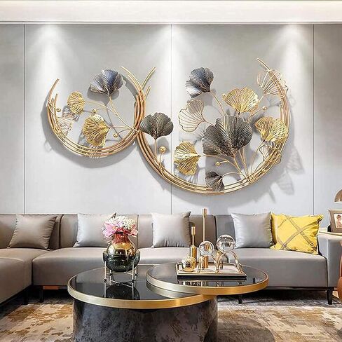 LLPCKPB 3D Ginkgo Leaf Metal Wall Art HOME Decor Decorative Metal Wall-Mounted Sculpture, Luxury Gifts for Living Room Bedroom Kitchen Decoration, 110 x 67CM/43''*26.3'' in Saudi Arabia