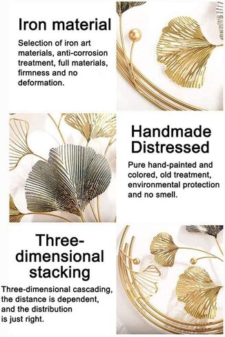 LLPCKPB 3D Ginkgo Leaf Metal Wall Art HOME Decor Decorative Metal Wall-Mounted Sculpture, Luxury Gifts for Living Room Bedroom Kitchen Decoration, 110 x 67CM/43''*26.3'' in Saudi Arabia