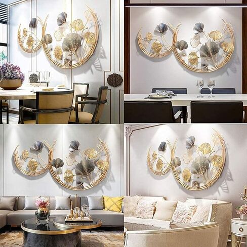 LLPCKPB 3D Ginkgo Leaf Metal Wall Art HOME Decor Decorative Metal Wall-Mounted Sculpture, Luxury Gifts for Living Room Bedroom Kitchen Decoration, 110 x 67CM/43''*26.3'' in Saudi Arabia