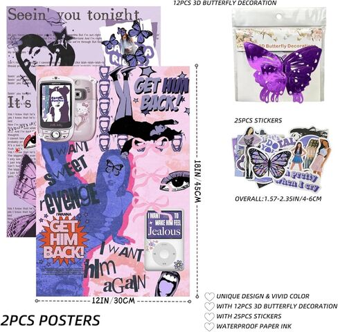 UrsaMajor Olivia Merch 2 قطعة ملصقات Liv مقاس 12 × 18 بوصة مجموعة ألبوم موسيقى Merch مجموعة ملصقات جدارية جمالية لديكور الغرفة تتضمن 25 قطعة من الملصقات و12 قطعة ثلاثية الأبعاد لتزيين الفراشة هدية زيتون رود in Kuwait