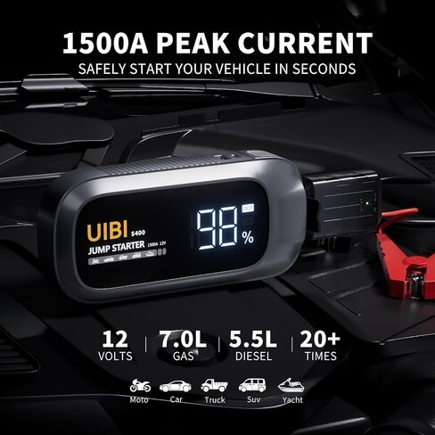 S600 Jump Starter، بطارية السيارة 5000 أمبير، صندوق القفز ببطارية ليثيوم 12 فولت (جميع الغاز/10.0 لتر ديزل) كابلات قافزة مع حزمة بطارية، بنك طاقة مع شحن سريع 65 وات، شاشة LCD، ضوء LED in Saudi Arabia