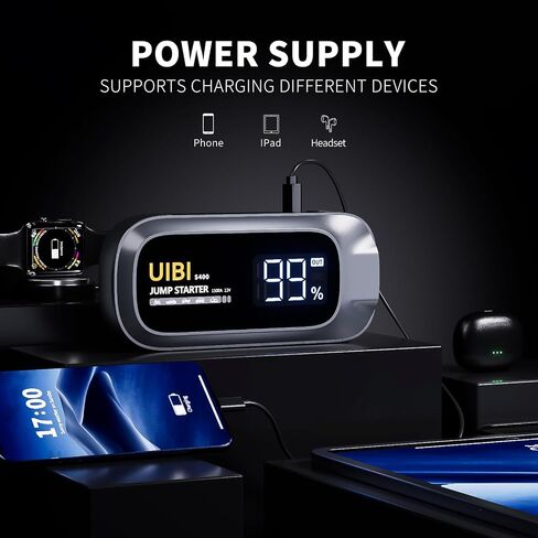 S600 Jump Starter، بطارية السيارة 5000 أمبير، صندوق القفز ببطارية ليثيوم 12 فولت (جميع الغاز/10.0 لتر ديزل) كابلات قافزة مع حزمة بطارية، بنك طاقة مع شحن سريع 65 وات، شاشة LCD، ضوء LED in Saudi Arabia