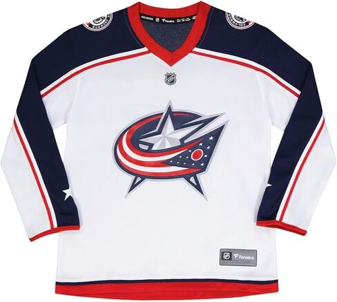 جيرسي هوكي مرخص من Fanatics Youth Columbus Blue Jackets Away مقاس S/M للأعمار من 8 إلى 12 عامًا، صغير ومتوسط، أبيض in Kuwait