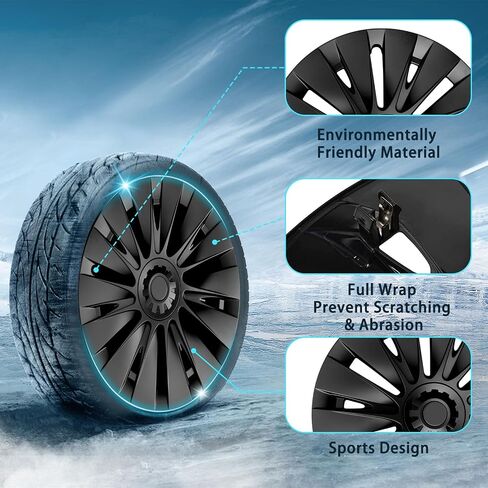 Limsas Tesla Model Y Wheel Cover Hubcap 19 Inch,Tesla Model Y Accessories, Matte Black Wheel Cover HubCaps Compatible with Tesla Model Y 2021-2023,Hubcaps with Four Logos,Set of 4 in Saudi Arabia