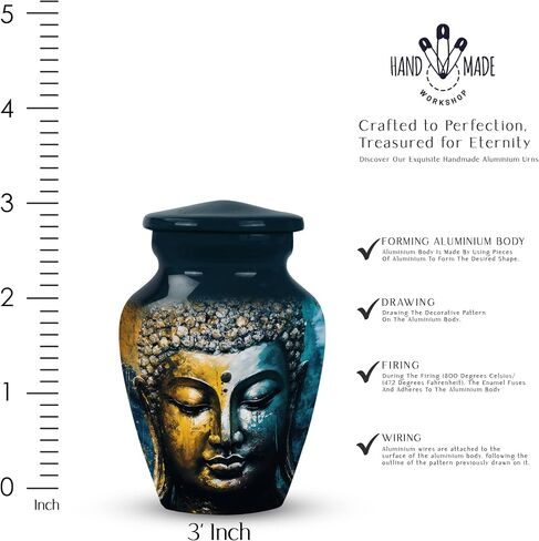 JAGASY Gautam Buddha Urns for Human Ashes Adult Female Mom - Cremation Urns for Human Ashes - Mini Urns for Ashes - Mini Urn - Small Urn for Ashes Keepsake - Cremation Urn (Size - 3inch, 1Pcs) in Saudi Arabia