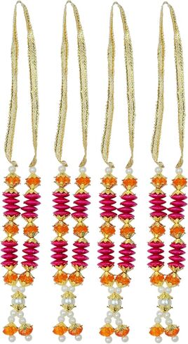 Aditri Creation Set of 4 Mala Artificial Beaded Mala Ribbon Haar Small Mala for Idol-Mala for God Statues Accessories Puja Sringar Articles for Indian Traditional Ganesha Decoration(Size:-2.5")(Pink) in Saudi Arabia