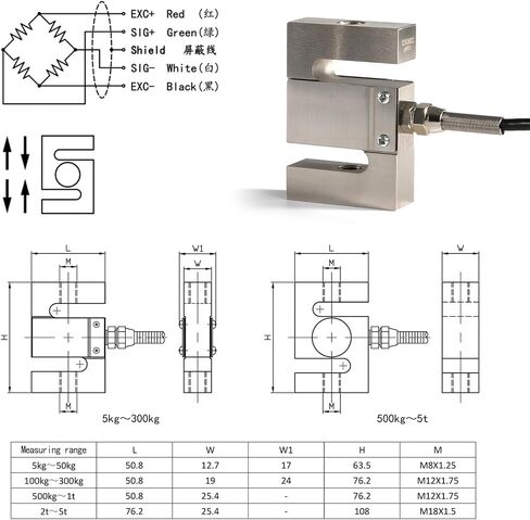S Type Load Cell Weighing Sensor with Indicator Display,Test Tension and Compression Force Weight Pressure Sensor for Scale (0-200KG) in Kuwait