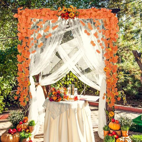 15 Pack Fall Leaf Garland,Hanging Fake Orange Vines Artificial Eucalyptus Leaves Table Wreath for Wedding Party Fireplaces Bedrooms Room Walls Farmhouses Kitchen Cabinet Decorations in Saudi Arabia