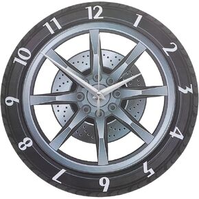 Kichvoe 3D Garage Wall Clock Wheel Shaped Tire Rim Clock Silent Battery Operated Acrylic Gear Clock Mute Wall Clock for Automotive Mechanic Shop Car Enthusiasts Bedroom