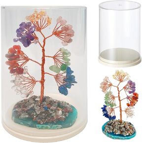 7 Chakra Crystal Tree for Positive Energy Money Bonsai Trees With Dust Cover, Good Luck Spiritual Gifts Agate slices Base Money Tree Copper Wire Chakra Life Tree Stone Attract Luck Tree Gemstone Decor