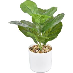 Artificial Little Fiddle Leaf Fig with 9 Leaves, Houseplant in Potting Soil Fake Ficus lyrata Silk Trees with Pot for Housewarming, Birthday Gift, Office Living Room and Room Decor, 1 FT Tall