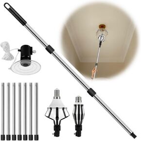 12FT Light Bulb Pole Changer for High Ceilings, Bulb Changing Pole Extension with Basket and Suction Cup, Household Camping Bulb Removal Tool