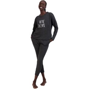 Rae Dunn Women's Matching 2 Pc Lounge Set with Pullover Long Sleeve Graphic Sweatshirt and Drawstring Sweatpants with Pockets