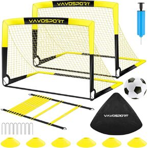 Soccer Goal Set, 2 of 4x3/5x3.6/6x4 ft Kids Soccer Goals for Backyard, Portable Pop Up Soccer Nets Training Equipment with Soccer Ball, Ladder and Cones, Family Kids Youth Outdoor Sports Games