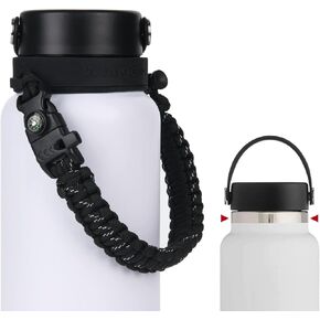 2.0 Paracord Handle Compatible with Hydro Flask 2.0 Wide Mouth Water Bottle 12 oz 16 oz 18 oz 20 oz 32 oz 40 oz 64 oz，Perfect for Daily Walking Biking Hiking (Black)