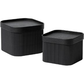 LA JOLIE MUSE Fluted Cardboard Storage Baskets with Leather-Like Lids, Paper Boxes Decorative Tray, Basket Organizer Bins for Jewelry Shelve Bathroom Bedroom Organizing,Chocolate Brown, Set of 2
