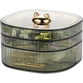 3 Layer Acrylic Jewelry Organizer, Green Small Jewelry Organizer, Cat Clear Jewelry Organizer, Ring Organizer for Jewelry, Stackable Jewelry Box