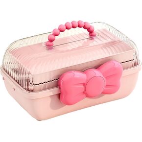 Hair Accessories Organizer Box, Portable 3 Layer Storage Box Case, Multifunctional Plastic Tool Box for Art Craft, Sewing, Makeup, Medicine, Nail, Hair Accessories for Kids (Pink, 24.5cm*15.5cm*15cm)