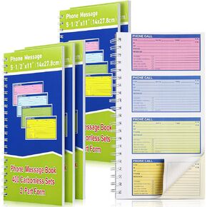 Sinmoe 10 أجهزة كمبيوتر دوامة ملزمة كتاب رسائل الهاتف 5-1 / 2 "× 11" 2 جزء منصات رسائل الهاتف الكربونية دوامة سجل المكالمات الهاتفية للمكتب 4 رسائل في كل صفحة دفتر نسخة الكربون للأعمال المكتبية