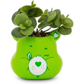 Care Bears Good Luck Bear 5-Inch Sculpted Ceramic Mini Planter With Artificial Succulent | Cute Flower Pot, Faux Indoor Plants