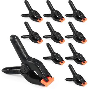 10 Pcs Spring Clamps, RELBRO 4.5 Inch Large Plastic Spring Clips Clamps Heavy Duty Black Backdrop Clamps Clips for Photography Woodworking Balloon Arch Crafts Tarps