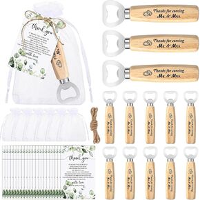 Dandat 50 Set Wedding Favors for Guests Bulk Bartender Bottle Opener Beer Wooden Bottle Opener Wedding Thank You Cards Organza Bags and Jute Twine for Wedding Party Favors Bridal Shower Decoration