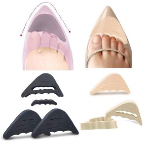 2 Pairs Soft Sponge Half Insoles, Reusable Big Toe Plug Foot Brace Pads Adjustable Shoe Filler Unisex Shoe Inserts Beige and Black