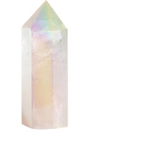 Kino Angel Aura Natural Crystal Quartz Tower Healing Reiki Stone Gemstone Meditation Plating Crystal Wand (White)