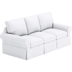 The Thick Cotton Sofa Cover Only Fits Pottery Barn PB Basic Grand (Width: 93", Not 83") 3 Seat Sofa. Durable XL Size Slipcover Replacement (Grand Size White)
