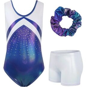 JiAmy Gymnastics Leotards for Girls With Shorts Sparkly Ballet Dance Clasp Back Activewear for Girls 5-10 Years