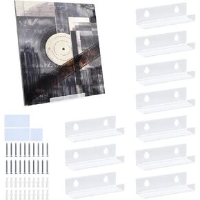 Vinyl Record Wall Mount, 10Pack 4 Inch Clear Acrylic Record Wall Display, Book Magazine Display Wall,Vinyl Record Holder Wall, Strong Floating Shelves for Wall Bedroom Kitchen Office