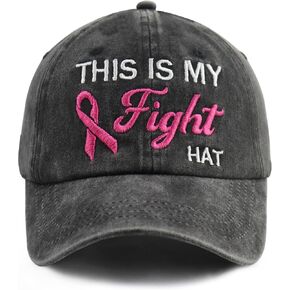 This is My Fight Hat, Adjustable Cotton Embroidered Pink Ribbon Breast Cancer Baseball Cap