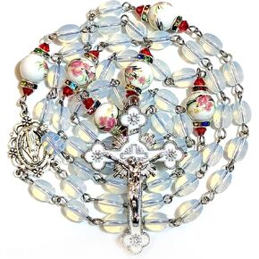 Rosary Beads Chaplet Artificial opal Rosery Cross Catholic gifts