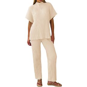 Tankaneo Womens Sweater Sets 2 Piece Outfits Knit Mock Neck Tops and Elastic Waist Pants Sets Casual Loungewear Set