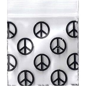 200-1.25" x 1.25" Peace Sign Small Plastic Ziplock Baggies Bags