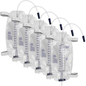 5 Pack Easy-Tap Leg Bag with Anti-Reflux Valve, 1000ml Catheter Bags with 2 Cloth Straps, Disposable Urine Leg Bag for Home Care Easy Flip Drain