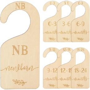 Whaline 7Pcs Green Wooden Baby Closet Size Dividers with Green Velvet Bag Newborn to 24 Month Thicken Infant Wardrobe Hanger Organizers for Home Nursery Party Gift Supplies