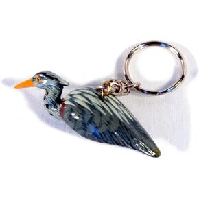Hand Painted Blue Heron Bird Key Chain