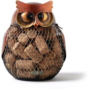 SEINHIJO Wine Cork Holder Owl Figurine Statue Modern Sculpture Decor Bar Arts Home Gifts Ornament Metal Crafts with LED Light 7.9inch