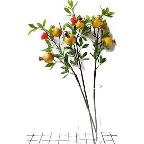 3 Pcs Artificial Pomegranate Branches Fake Pomegranate Flowers Home Hotel Office Garden Decor 23.5'' High Green
