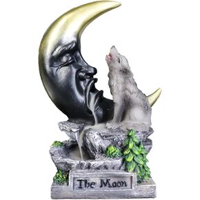 Ebros Gift Animal Totem Spirit Gray Howling Wolf Guardian of The Sacred Moon Backflow Cone Incense Burner Holder with Cascading Smoke Pool Waterfall Effect Figurine