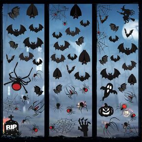 ملصقات نافذة لتزيين النوافذ من Tifeson - عنكبوت كبير مخيف على شكل خفاش شبح ملصقات نوافذ ديكورات للأطفال في المدرسة والمنزل والمكتب، 8 ورقات 108 قطعة in Kuwait