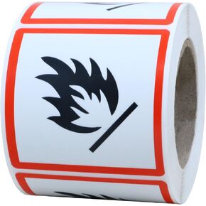 Hybsk OSHA Compliant, GHS Flame Sticker Safety Warning Sign - 2x2 inch Total 300 On a Roll