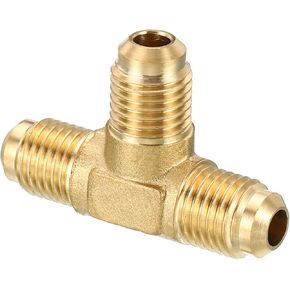 PATIKIL 1/4" x 1/4" x 1/4" Brass Pipe Fitting, Flare Tee Tube Fitting Pipe Adapter Connector for Air Conditioner Refrigeration Plumbing