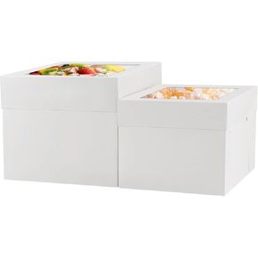 10 Pcs 12x12x10 10x10x8 Cake Boxes Set (5 Boxes & 5 Boards) with Windows Large in 2 Sizes Tall Bakery Boxes Disposable Carrier Take Out Container, Boxes in 2 Tier for Valentine's Day