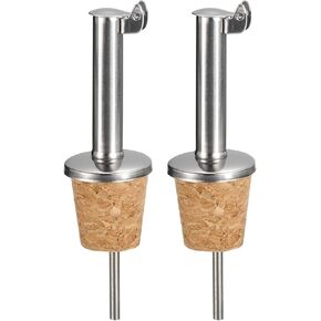 uxcell Stainless Steel Bottle Pourers, 2Pcs Auto Flip Olive Oil Spout, Cork Design Wine Bottle Stoppers, for Pours Liquid, Olive Oil, Wine, Vinegar, Most Liquor Bottles