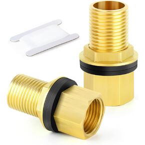 GASHER 2PCS Brass 3/4" Female 3/4" Male Bulkhead Tank Connector Adapter Fitting with Rubber Ring