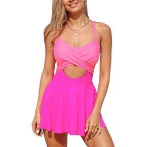 CUPSHE Women's One Piece Swimdress Skirt Swimsuit Cutout Tummy Control Wrap Crisscross Back Tie Color Block