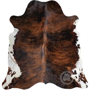 Sunshine Cowhides 100% Genuine Dark Brindle Tricolor Cowhide Rug - Modern Style Animal Skin Rug & Floor Carpet for Living Room, Bedroom, Kitchen & More - Large (6x6-7ft)